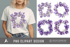 Watercolor Purple Crocus Flower Wreaths Clipart Product Image 1