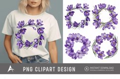 Watercolor Purple Crocus Flower Wreaths Clipart Product Image 1