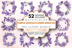 Watercolor Purple Crocus Flower Wreaths Clipart Bundle Product Image 1