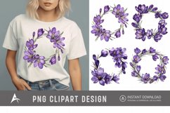 Watercolor Purple Crocus Flower Wreaths Clipart Product Image 1