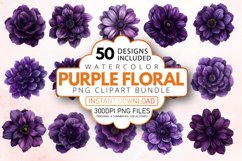 Watercolor Purple Floral Clipart Bundle Product Image 1