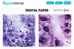 Watercolor Purple Floral Digital Paper, Floral Background Product Image 1