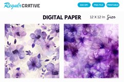 Watercolor Purple Floral Digital Paper, Floral Background Product Image 1