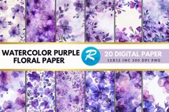 Watercolor Purple Floral Digital Paper Bundle Product Image 1