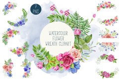 Watercolor flower wreath clipart. Sublimation PNG Product Image 1
