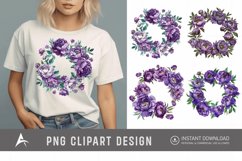 Watercolor Purple Peony Wreath Clipart Product Image 1
