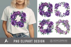 Watercolor Purple Peony Wreath Clipart Product Image 1