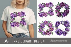 Watercolor Purple Peony Wreath Clipart Product Image 1