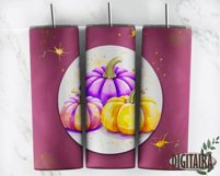 Watercolor Pumpkins Purple Tumbler Design, Fall PNG Product Image 5