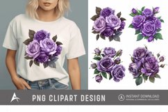 Watercolor Purple Rose Bouquet Clipart Product Image 1