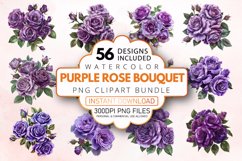 Watercolor Purple Rose Bouquet Clipart Bundle Product Image 1