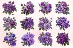 Watercolor Purple Rose Bouquet Clipart Bundle Product Image 2