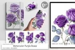 Digital Paper Watercolor Purple Roses Product Image 1