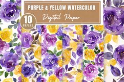 Watercolor Purple &amp; Yellow Floral Digital Paper Bundle Product Image 1
