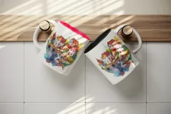 Watercolor quaint little village colorful houses and a stream landscape 20 oz tumbler skinny mug wrap clipart t-shirt sublimation printable design