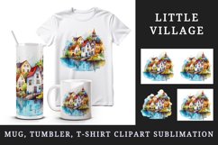 Watercolor quaint little village colorful houses and a stream landscape 20 oz tumbler skinny mug wrap clipart t-shirt sublimation printable design