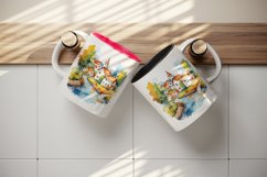 Watercolor quaint little village colorful houses and a stream landscape 20 oz tumbler skinny mug wrap clipart t-shirt sublimation printable design