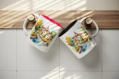 Watercolor quaint little village colorful houses and a stream landscape 20 oz tumbler skinny mug wrap clipart t-shirt sublimation printable design