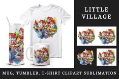 Watercolor quaint little village colorful houses and a stream landscape 20 oz tumbler skinny mug wrap clipart t-shirt sublimation printable design
