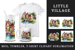 Watercolor quaint little village colorful houses and a stream landscape 20 oz tumbler skinny mug wrap clipart t-shirt sublimation printable design