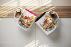 Watercolor quaint little village colorful houses and a stream landscape 20 oz tumbler skinny mug wrap clipart t-shirt sublimation printable design