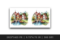 Watercolor quaint little village colorful houses and a stream landscape 20 oz tumbler skinny mug wrap clipart t-shirt sublimation printable design