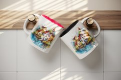Watercolor quaint little village colorful houses and a stream landscape 20 oz tumbler skinny mug wrap clipart t-shirt sublimation printable design