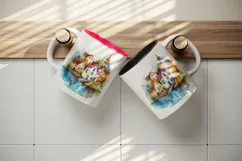 Watercolor quaint little village colorful houses and a stream landscape 20 oz tumbler skinny mug wrap clipart t-shirt sublimation printable design