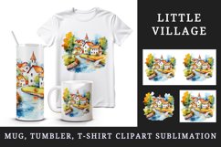 Watercolor quaint little village colorful houses and a stream landscape 20 oz tumbler skinny mug wrap clipart t-shirt sublimation printable design