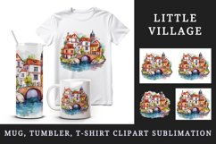 Watercolor quaint little village with colorful houses and stream landscape 20 oz tumbler skinny mug wrap clipart t-shirt sublimation printable design