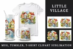 Watercolor quaint little village with colorful houses and stream landscape 20 oz tumbler skinny mug wrap clipart t-shirt sublimation printable design