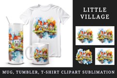 Watercolor quaint little village with colorful houses and stream landscape 20 oz tumbler skinny mug wrap clipart t-shirt sublimation printable design