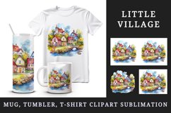 Watercolor quaint little village with colorful houses and stream landscape 20 oz tumbler skinny mug wrap clipart t-shirt sublimation printable design