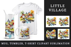 Watercolor quaint little village with colorful houses and stream landscape 20 oz tumbler skinny mug wrap clipart t-shirt sublimation printable design