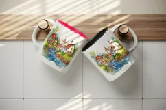 Watercolor quaint little village with colorful houses and stream landscape 20 oz tumbler skinny mug wrap clipart t-shirt sublimation printable design