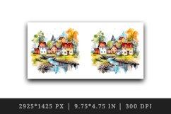 Watercolor quaint little village with colorful houses and stream landscape 20 oz tumbler skinny mug wrap clipart t-shirt sublimation printable design