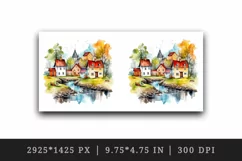 Watercolor quaint little village with colorful houses and stream landscape 20 oz tumbler skinny mug wrap clipart t-shirt sublimation printable design