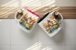 Watercolor quaint little village with colorful houses and stream landscape 20 oz tumbler skinny mug wrap clipart t-shirt sublimation printable design