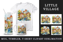 Watercolor quaint little village with colorful houses and stream landscape 20 oz tumbler skinny mug wrap clipart t-shirt sublimation printable design