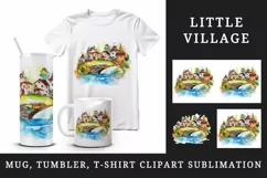 Watercolor quaint little village with colorful houses and stream landscape 20 oz tumbler skinny mug wrap clipart t-shirt sublimation printable design
