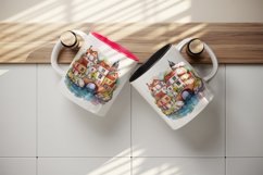 Watercolor quaint little village with colorful houses and stream landscape 20 oz tumbler skinny mug wrap clipart t-shirt sublimation printable design