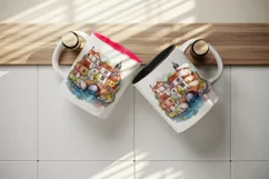 Watercolor quaint little village with colorful houses and stream landscape 20 oz tumbler skinny mug wrap clipart t-shirt sublimation printable design