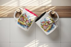 Watercolor quaint little village with colorful houses and stream landscape 20 oz tumbler skinny mug wrap clipart t-shirt sublimation printable design