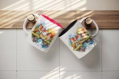 Watercolor quaint little village with colorful houses and stream landscape 20 oz tumbler skinny mug wrap clipart t-shirt sublimation printable design