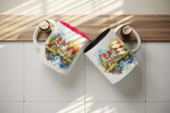 Watercolor quaint little village with colorful houses and stream landscape 20 oz tumbler skinny mug wrap clipart t-shirt sublimation printable design