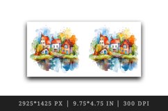 Watercolor quaint little village with colorful houses and stream landscape 20 oz tumbler skinny mug wrap clipart t-shirt sublimation printable design