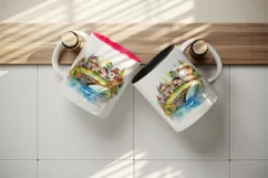 Watercolor quaint little village with colorful houses and stream landscape 20 oz tumbler skinny mug wrap clipart t-shirt sublimation printable design