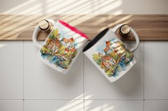 Watercolor quaint little village with colorful houses and stream landscape 20 oz tumbler skinny mug wrap clipart t-shirt sublimation printable design