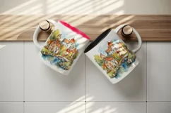 Watercolor quaint little village with colorful houses and stream landscape 20 oz tumbler skinny mug wrap clipart t-shirt sublimation printable design