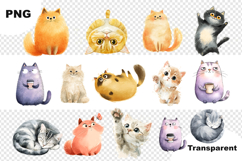 Watercolor Quirky Cat Characters Clipart Pack Product Image 3